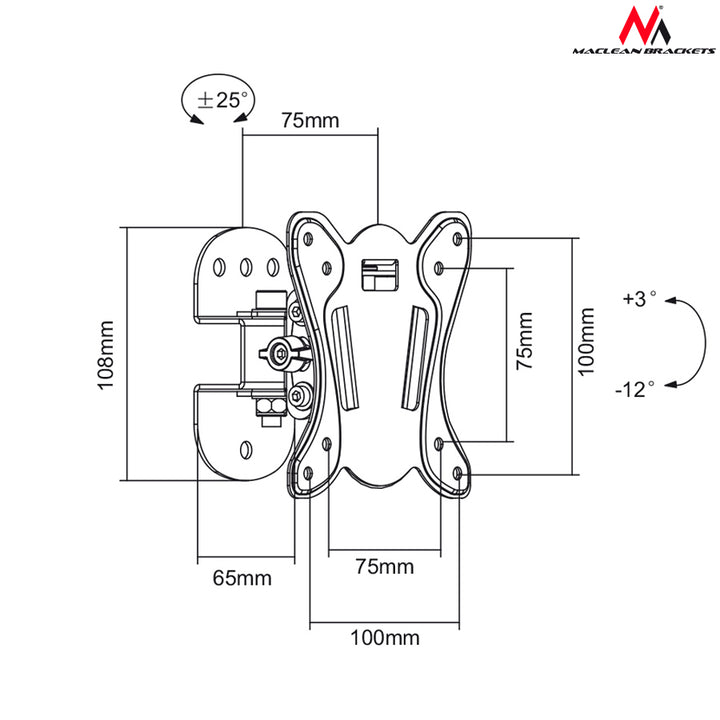 Support pour TV ou moniteur 13-27" Maclean MC-670 20kg, max VESA 100x100