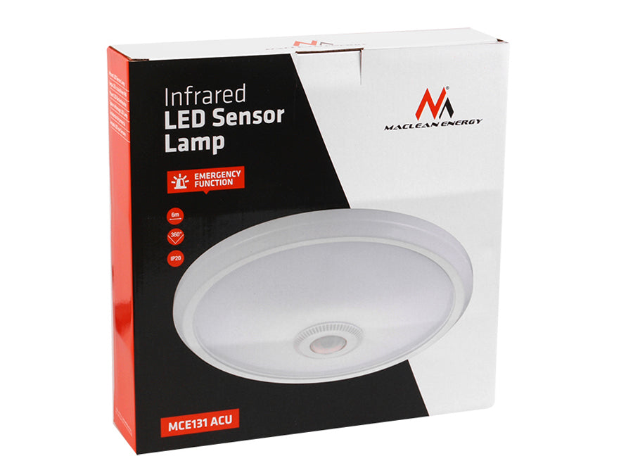 Maclean Energy - LED 12 W plafond met pir-sensor en  ACU noodstroomvoorziening bereik 6m