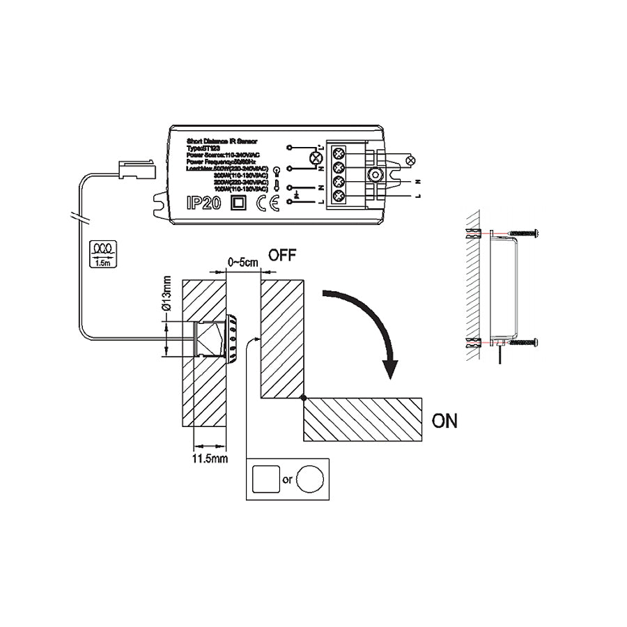 Sensor Pir Aan / Uit Deursensor 5-6 cm Energiebesparing MCE135  Maclean