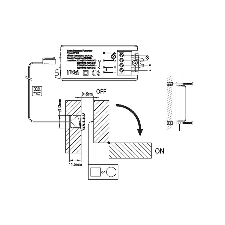 Sensor Pir Aan / Uit Deursensor 5-6 cm Energiebesparing MCE135  Maclean