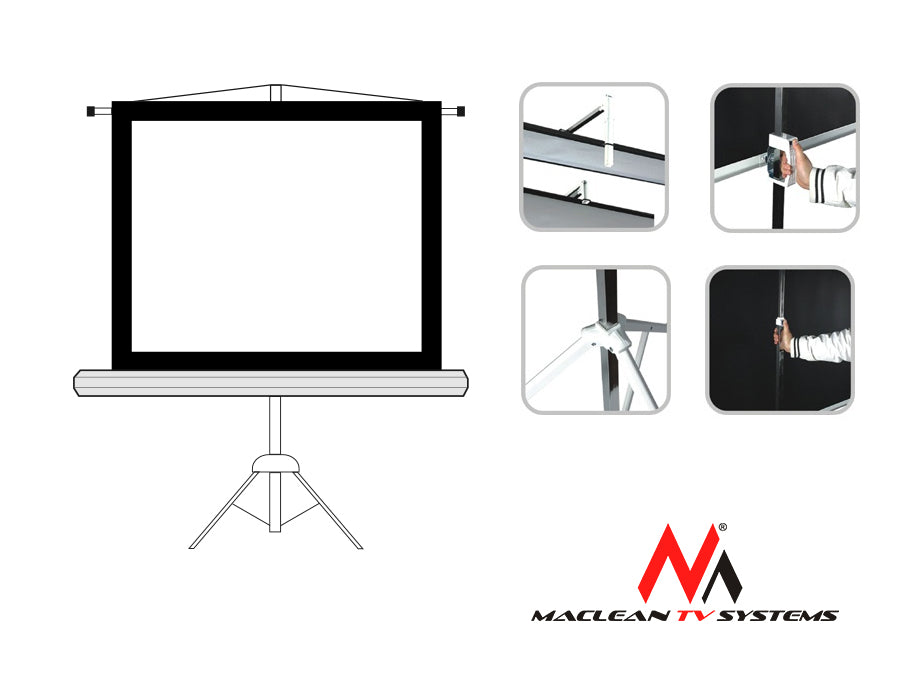 Maclean MC-680 Home Cinema : Écran de Projection Universel 200x200 112" 1:1