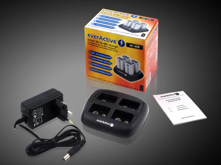everActive NC-109 batterijlader voor 4x 9 volt 9V NiMH oplaadbare batterijen