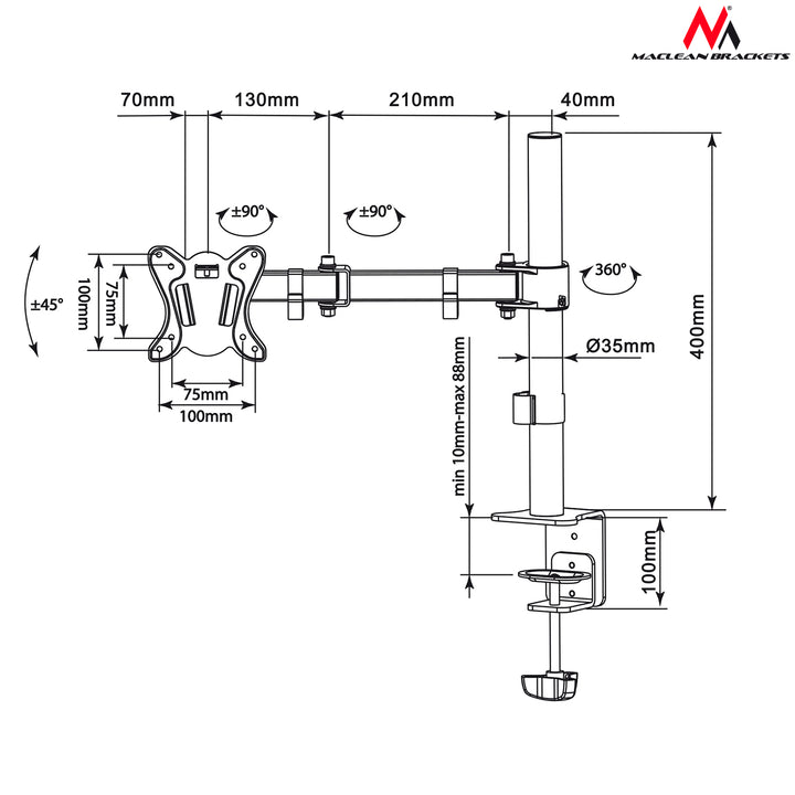 Support écran plat pour moniteur LCD 13"-27" Maclean MC-690