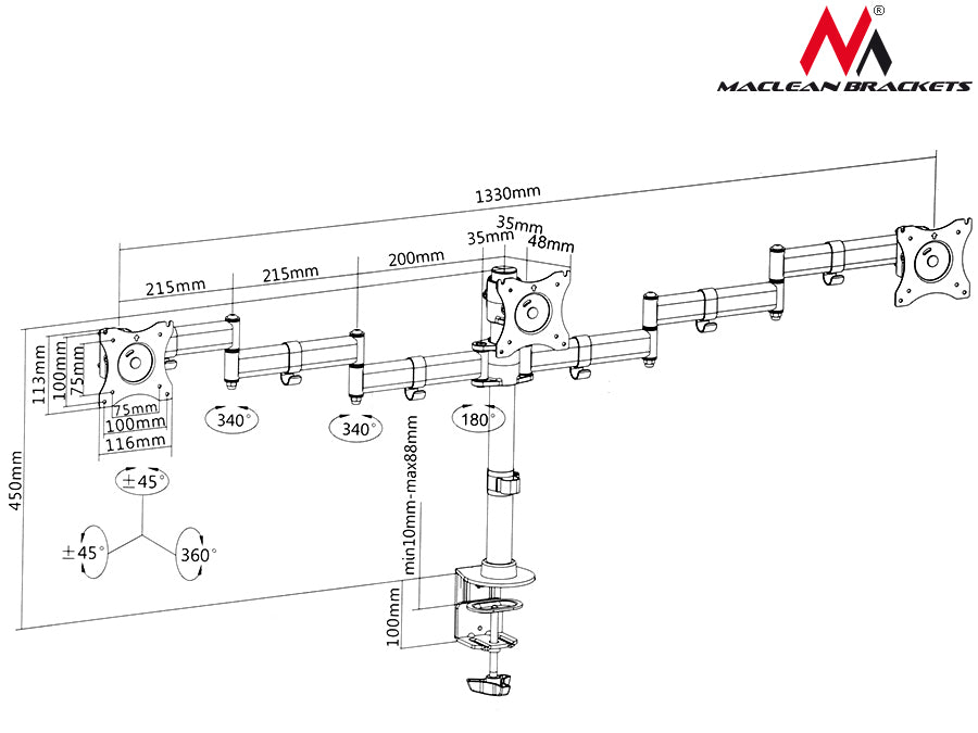 Flat panel steun voor 3 monitoren LCD LED 27" MC-691 Maclean