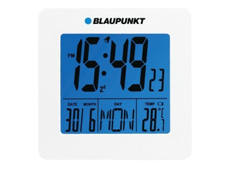 Blaupunkt - Réveil avec thermomètre à écran LCD avec mémoire de température et date | Blanc