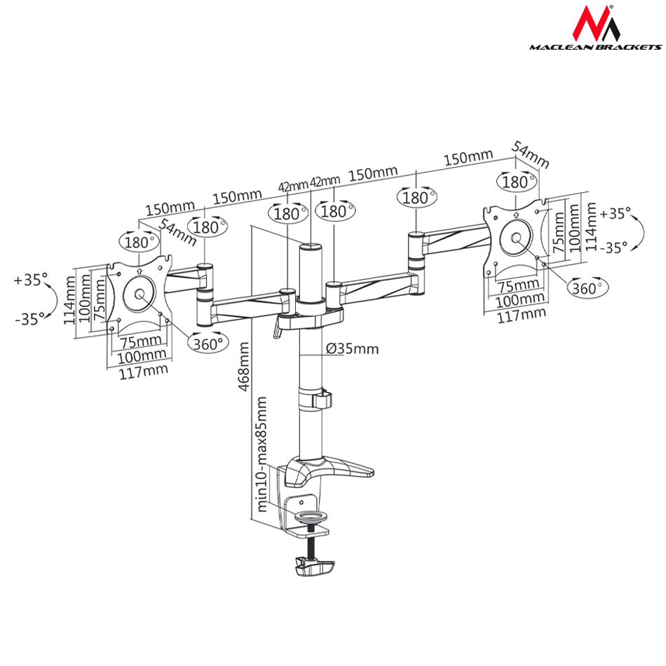 Maclean MC-714 pour moniteurs avec diagonale d'écran 13-27"