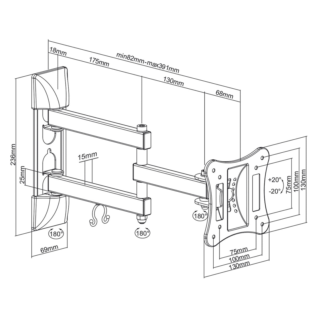 Support mural pour TV 13-27" pouces LCD LED TV jusqu'à 15 kg Maclean MC-719