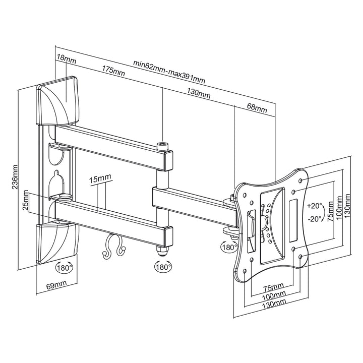 Muurbeugel voor TV 13-27" inch LCD LED TV tot 15 kg Maclean MC-719