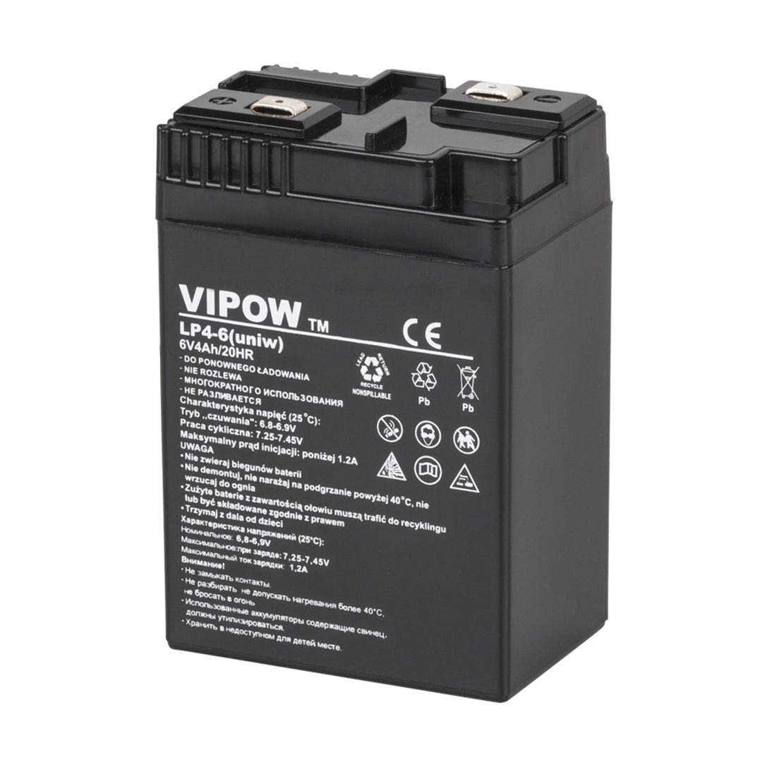 Vipow-gelbatterij, onderhoudsvrij, lange levensduur, 6V 4Ah, BAT0204