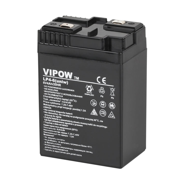 Vipow-gelbatterij, onderhoudsvrij, lange levensduur, 6V 4Ah, BAT0204