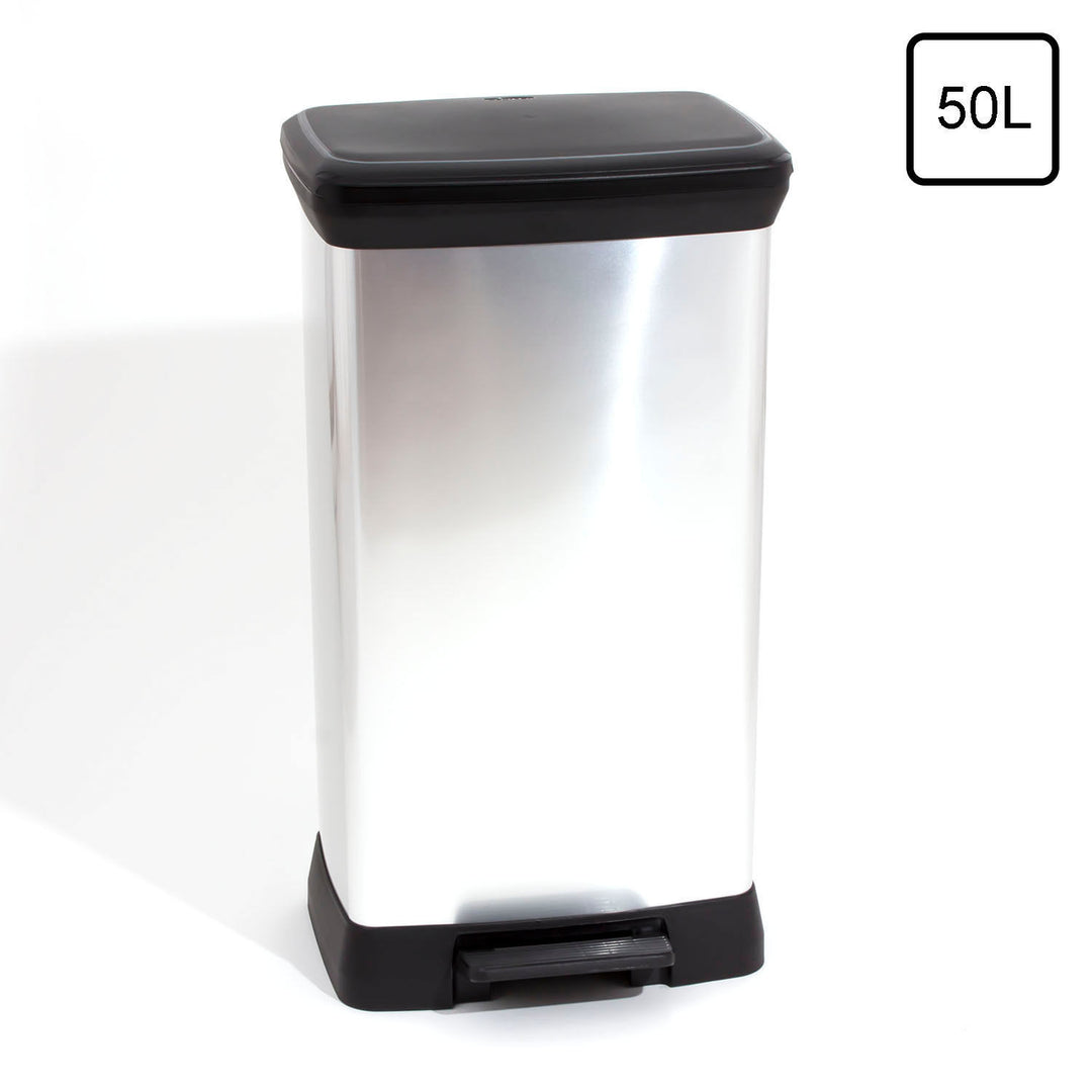 Curver Poubelle à pédale, plastique, capacité: 50L - noir / argent