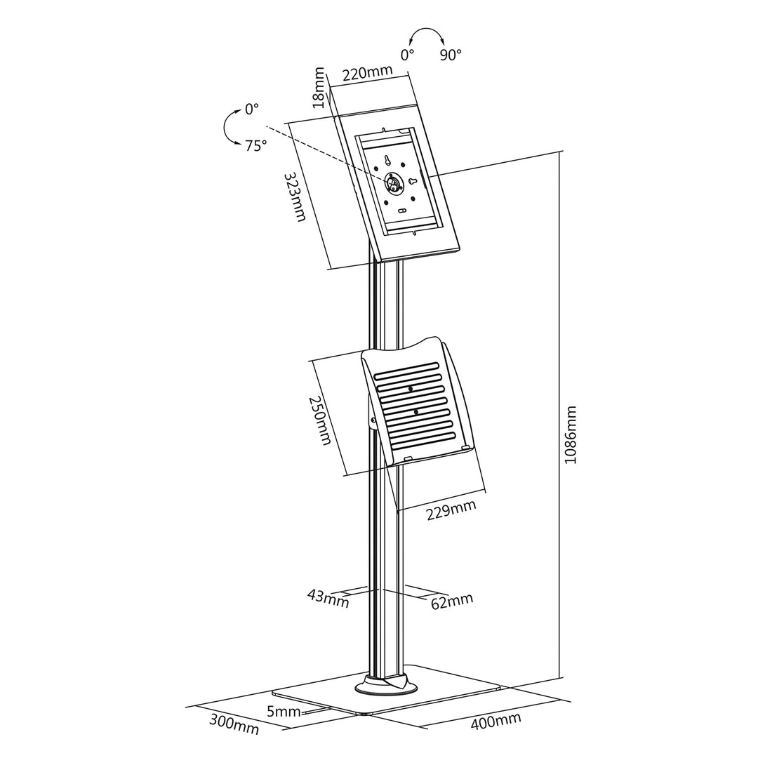 Universele tablet vloerstandaard Anti-diefstal  voor iPad 2, iPad 3, iPad 4, iPad Air Maclean MC-724