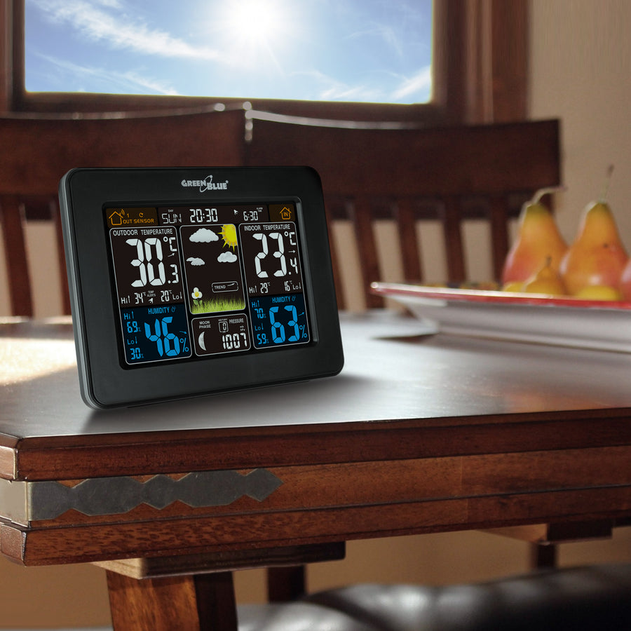 GreenBlue GB 523 Weerstation DCF Alarm Weergave Binnen Buiten Sensor Temperatuur Vochtigheid