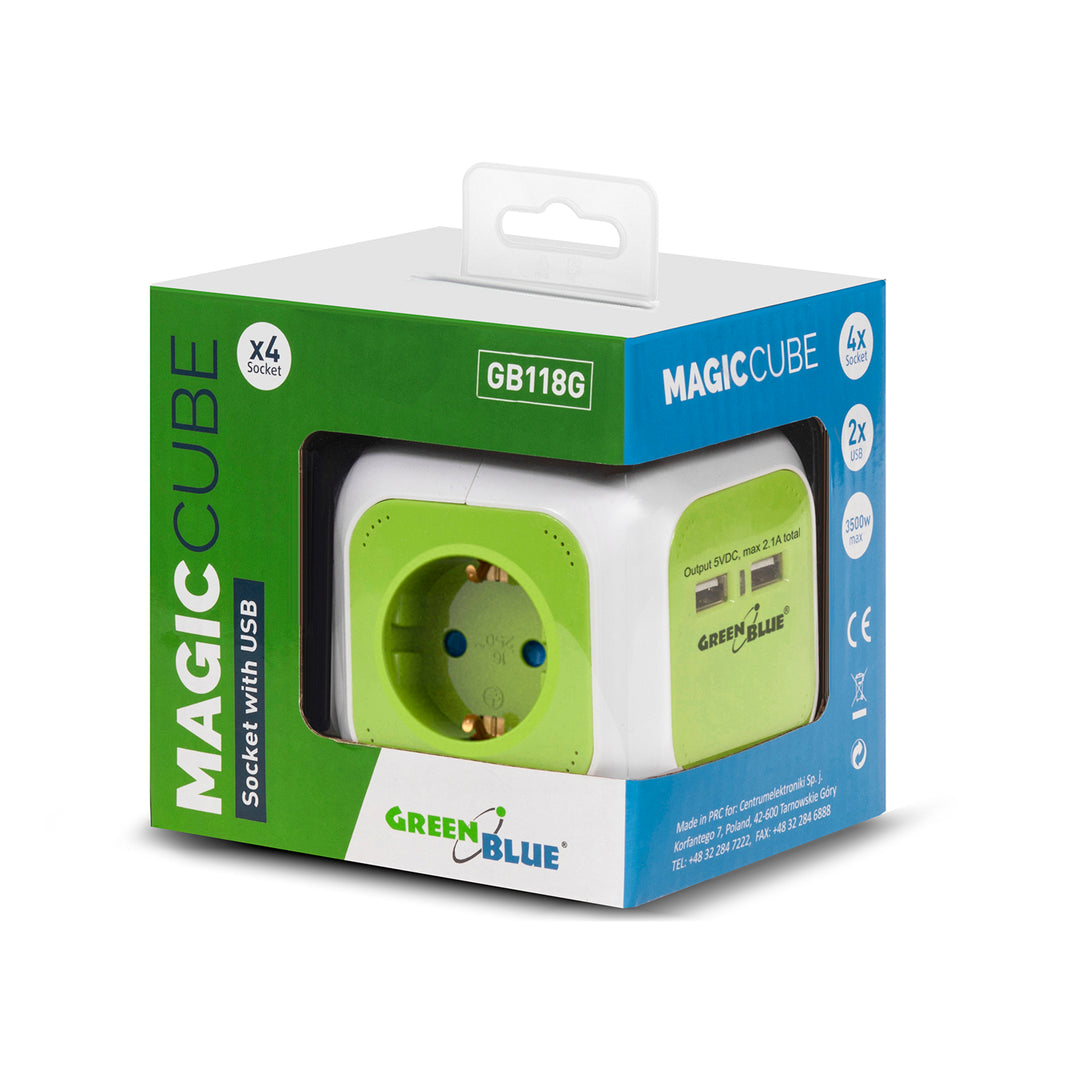 GREENBLUE MagicCube 4x prises 2x connexion USB 1,4m