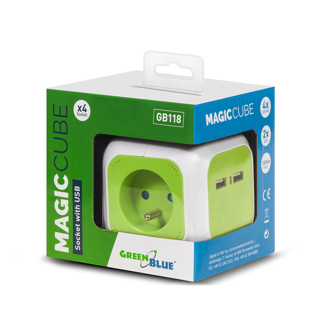 GreenBlue MagicCube 4x stopcontacten  2x USB-aansluiting 1.4m met penaarde (BE)