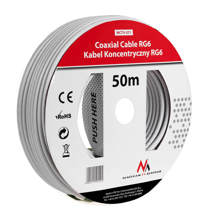 RG6 Coaxkabel 1.0CCS Maclean MCTV-571 50 m AV, CCTV, TV, FM, SAT, DVB-T, DVB-S, DVB-C