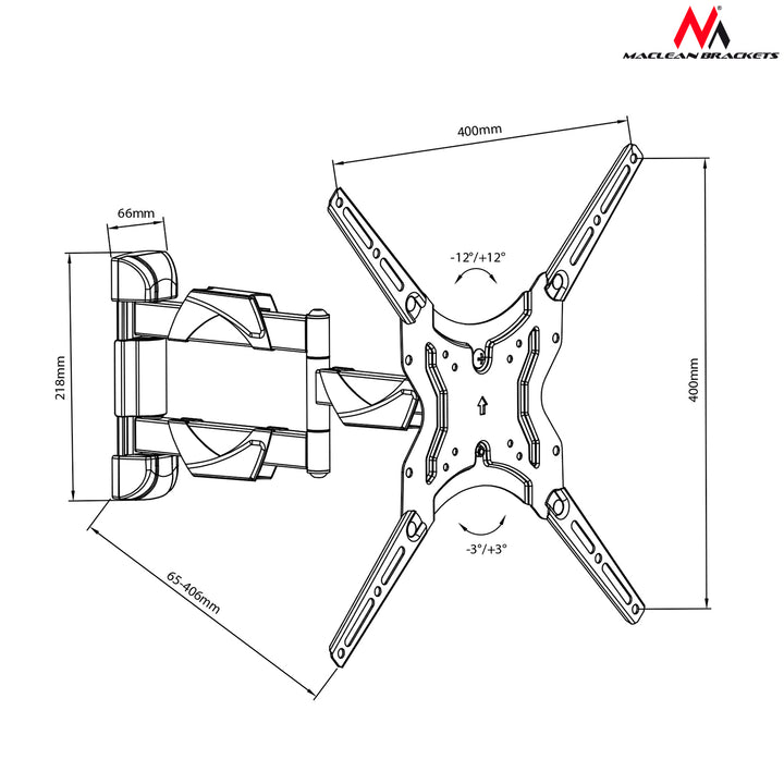 Maclean - Wandbeugel / Wandsteun / Muurbeugel voor TV 13-65" 30 kg -  MC-743