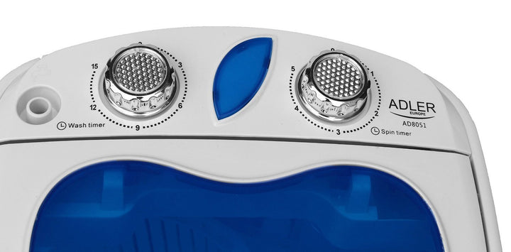 ADLER AD8051 Draagbare, toeristische wasmachine met een capaciteit van 3 kg, wit/blauw [Energieklasse A++]