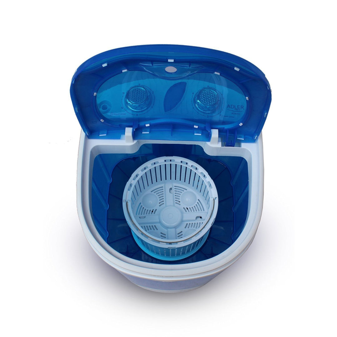 ADLER AD8051 Draagbare, toeristische wasmachine met een capaciteit van 3 kg, wit/blauw [Energieklasse A++]