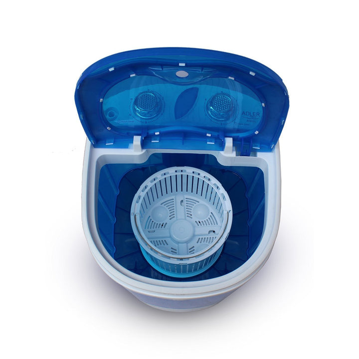 ADLER AD8051 Draagbare, toeristische wasmachine met een capaciteit van 3 kg, wit/blauw [Energieklasse A++]
