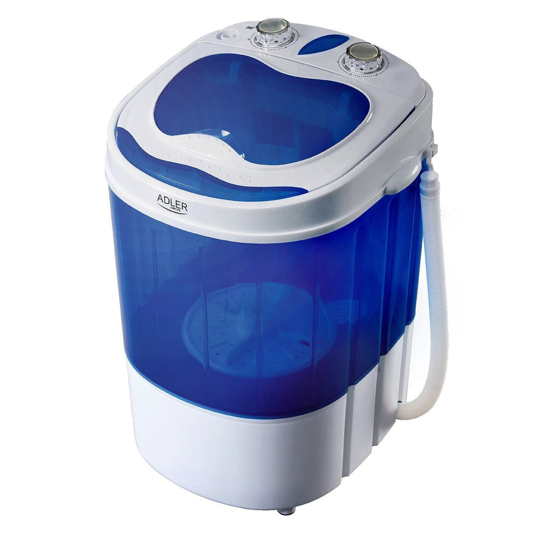 ADLER AD8051 Draagbare, toeristische wasmachine met een capaciteit van 3 kg, wit/blauw [Energieklasse A++]