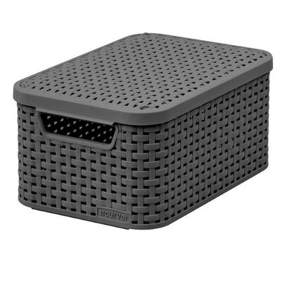 Mand met deksel Curver Rattan Style S donkergrijs