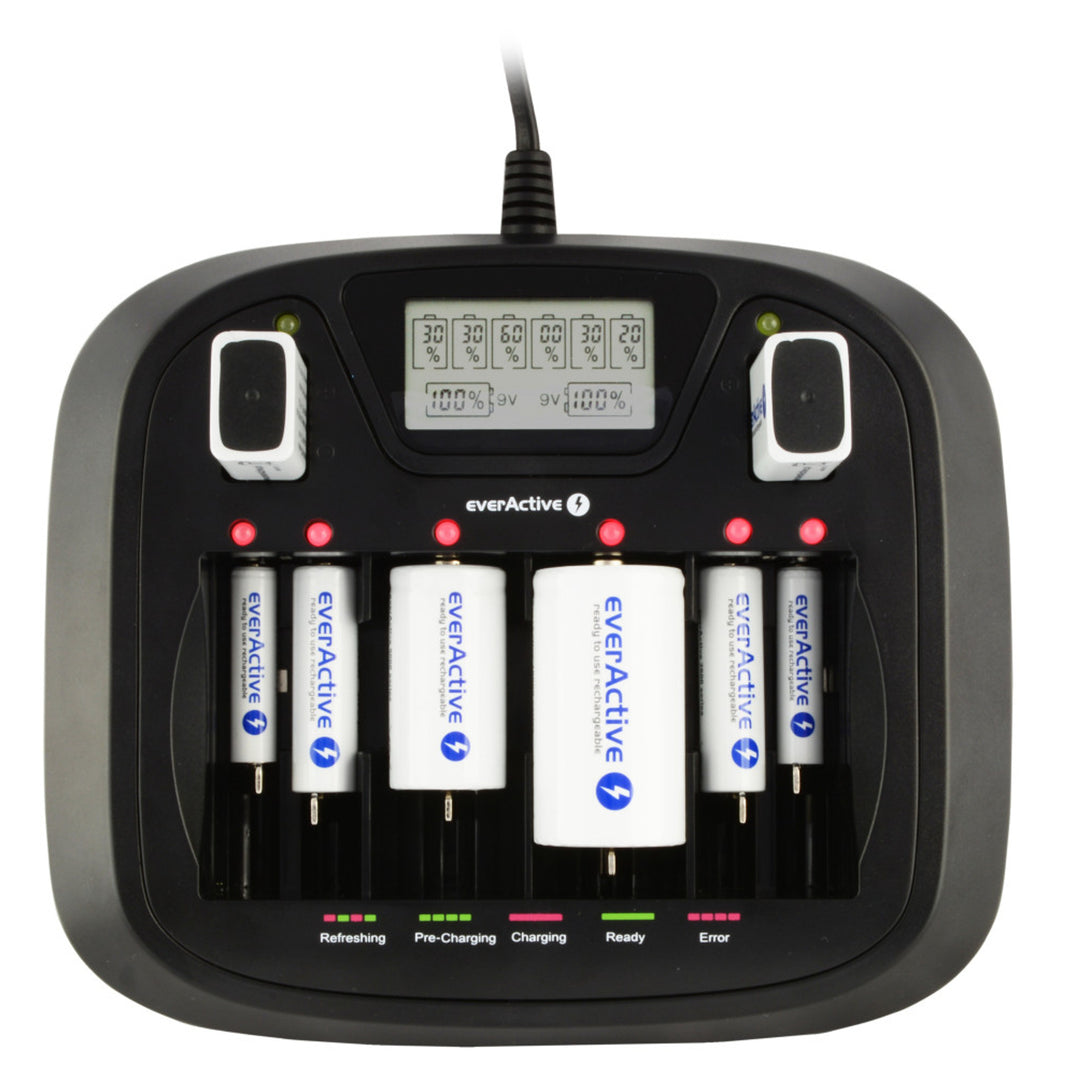 AA AAA C D 9V Professional 8 kanaals lader everActive NC-900U