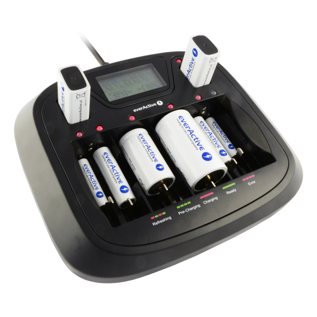 AA AAA C D 9V Professional 8 kanaals lader everActive NC-900U