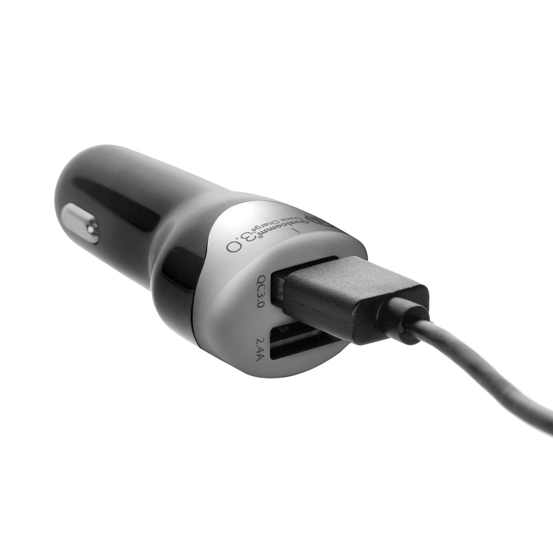 Autolader 2.4A 2xUSB-kabel Q.C3.0 1.5m Zilver Maclean Energy MCE157