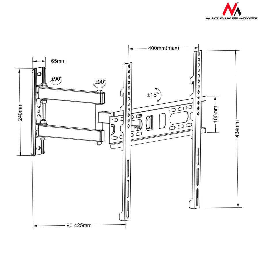 Maclean steun voor TV of monitor, universeel, max vesa 400x400, 26-60", 30kg, zwart, MC-761