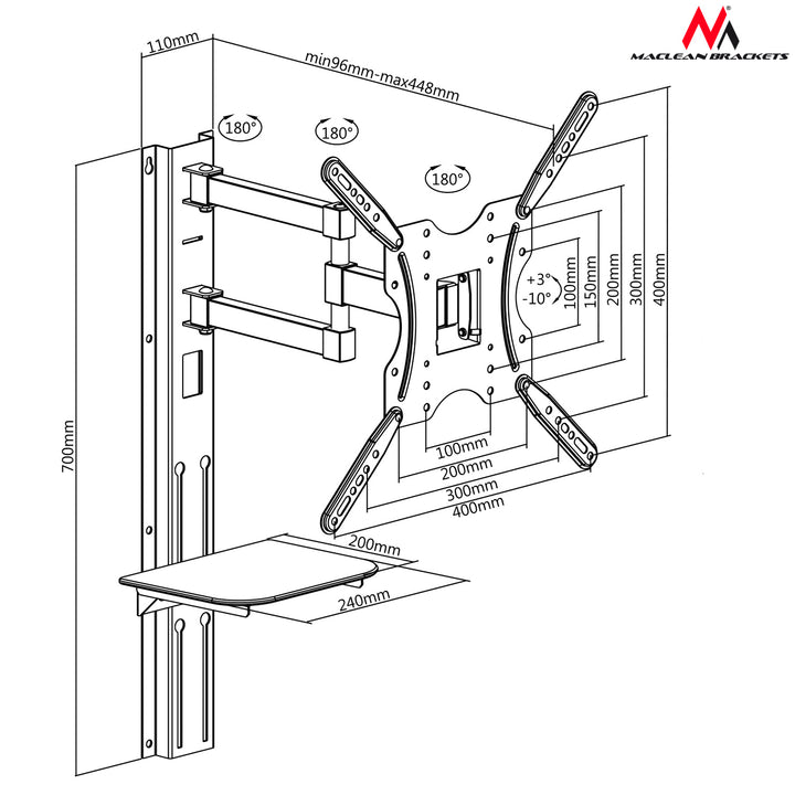 TV Muurbeugel 32-55" met plank MC-772 Maclean Brackets