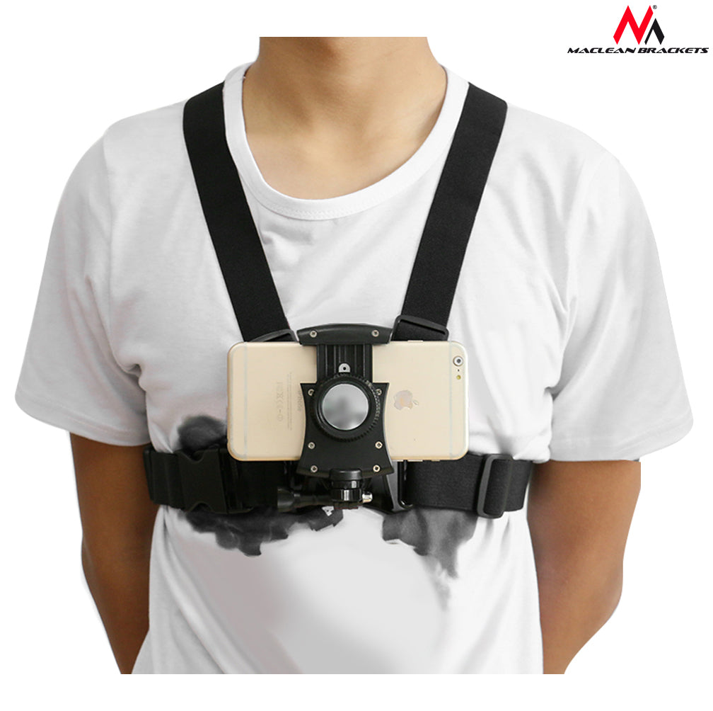 Maclean MC-773 Support de sangle pectorale pour appareil photo Support de sangle pectorale pour téléphone portable compatible avec les caméras GoPro