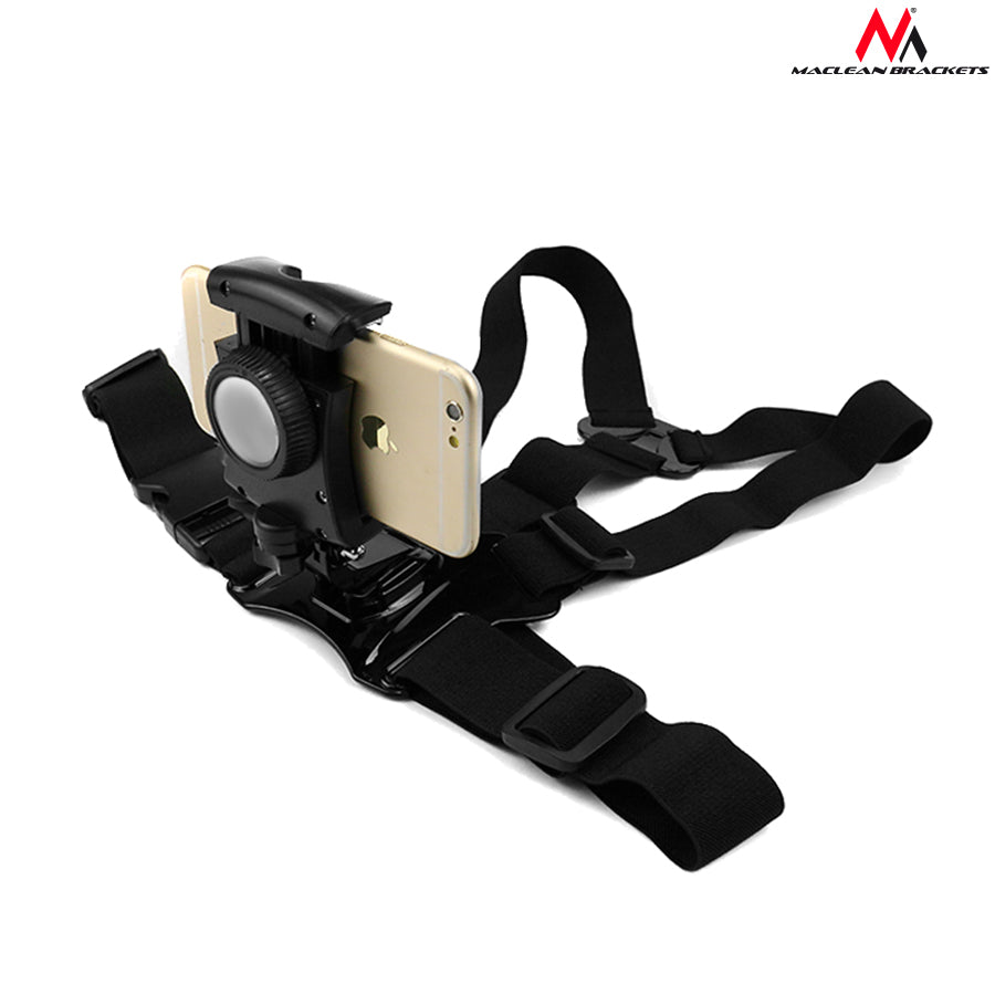 Maclean MC-773 Support de sangle pectorale pour appareil photo Support de sangle pectorale pour téléphone portable compatible avec les caméras GoPro