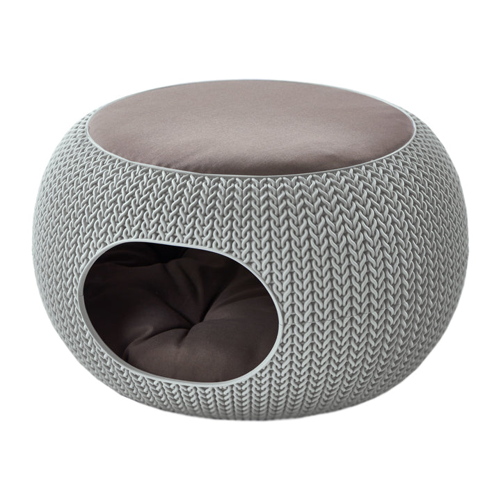 Curver Cozy Pet Home - Ligplaats voor dieren, rond, gebreid patroon, met kussen - Ø 55 cm - crème