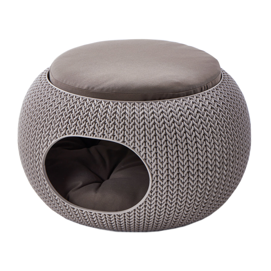 Curver Cozy Pet Home - Ligplaats voor dieren, rond, gebreid patroon, met kussen - Ø 55 cm - crème