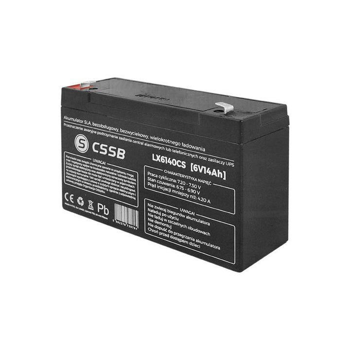 CSSB-gelbatterij met een bedrijfsspanning van 6V 14Ah. Kan in elke positie werken