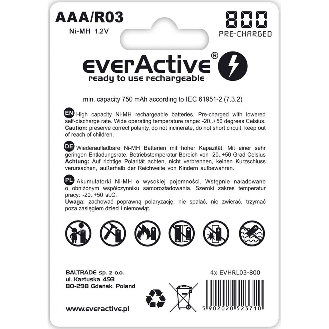 4x everActive R03 / AAA 800mAh-batterijen van hoge kwaliteit