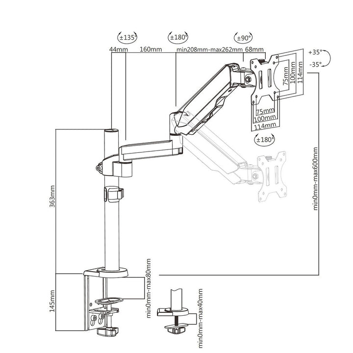 Maclean MC-775 Monitorstandaard met gasveer, 17" - 32" dubbele arm 8 kg