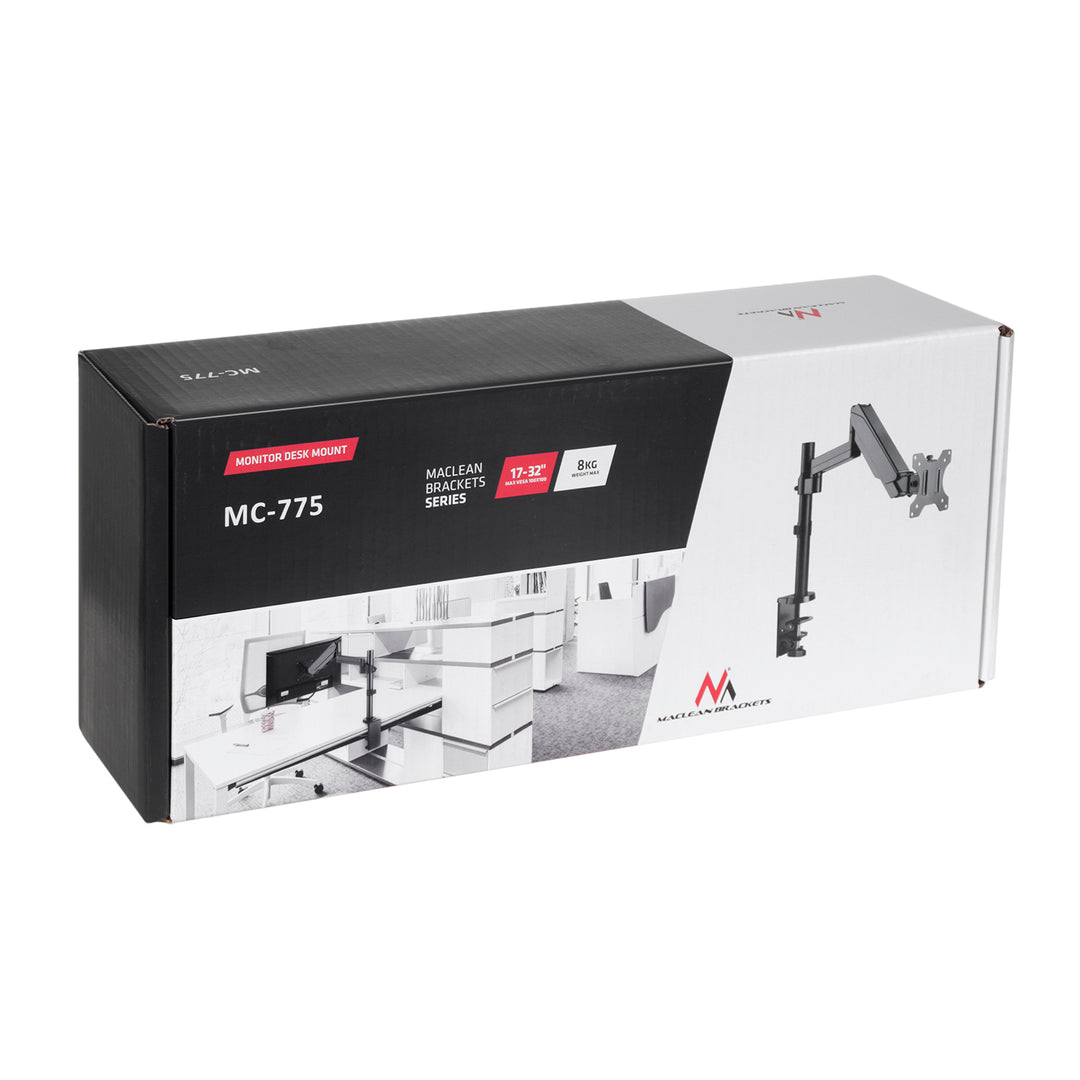 Maclean MC-775 Monitorstandaard met gasveer, 17" - 32" dubbele arm 8 kg