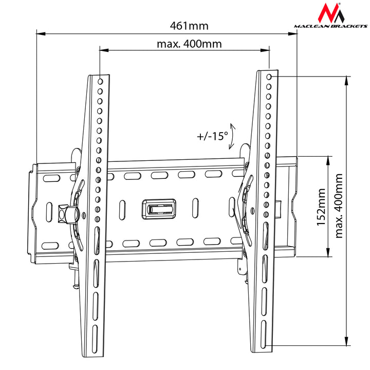 Support mural TV 26-55 pouces max Vesa 400x400 Maclean MC-778 noir