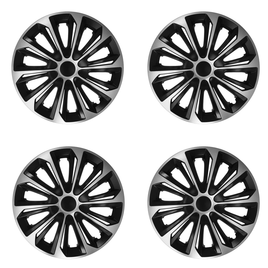15" NRM STERK Duocolor universele wieldoppen zwart/zilver 4 stuks