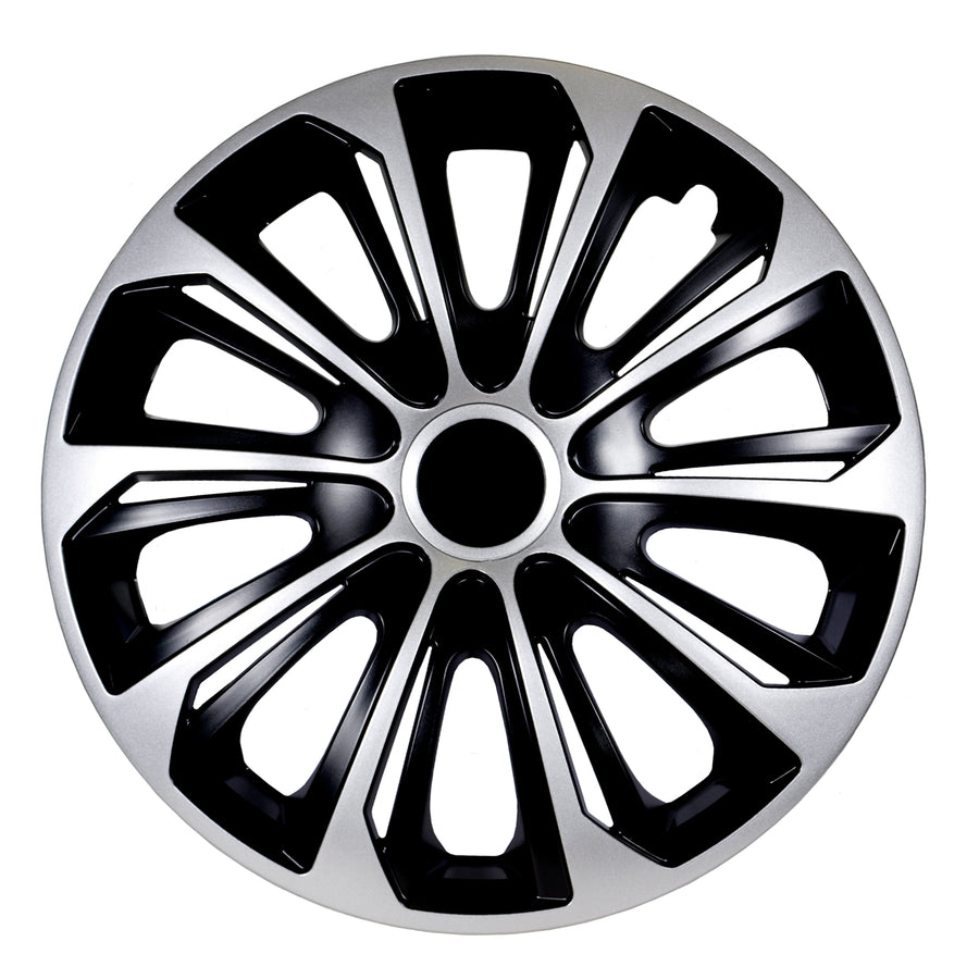 16" NRM STERK Duocolor universele wieldoppen zwart/zilver 4 stuks