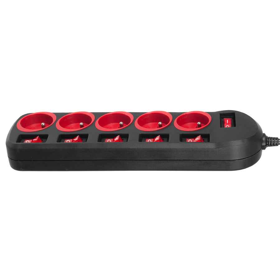 Maclean stekkerdoos, verlengkabel voor 5 stopcontacten, met schakelaars, 250VAC/10A, 1,5m, MCE204