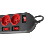 Maclean stekkerdoos, verlengkabel voor 5 stopcontacten, met schakelaars, 250VAC/10A, 1,5m, MCE204