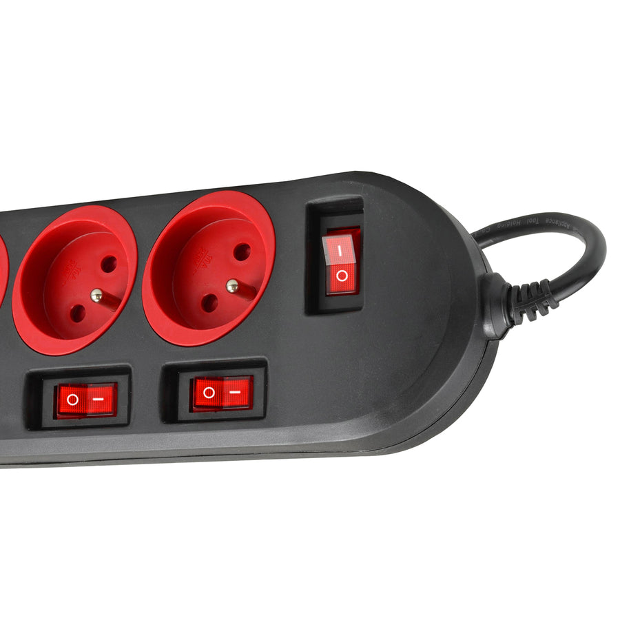 Maclean stekkerdoos, verlengkabel voor 5 stopcontacten, met schakelaars, 250VAC/10A, 1,5m, MCE204