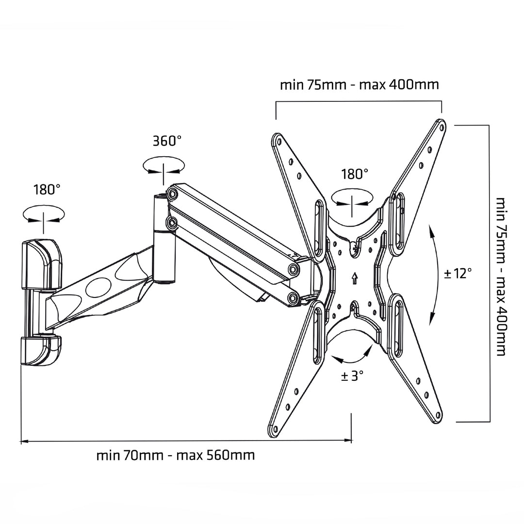 Support pour TV ou moniteur Maclean avec ressort à gaz 32"-55" 22kg