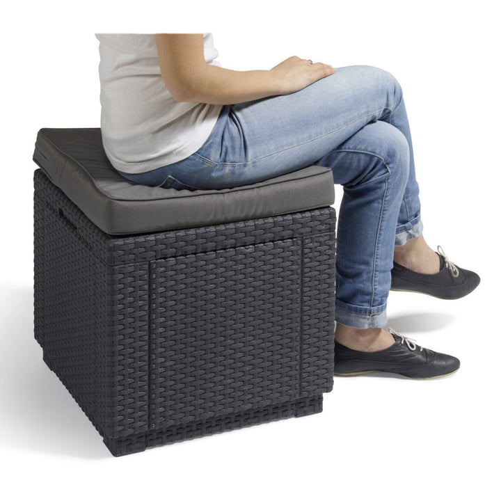 CURVER  Kubus met kussen 2in1 tuinzitje en opbergdoos Grijs