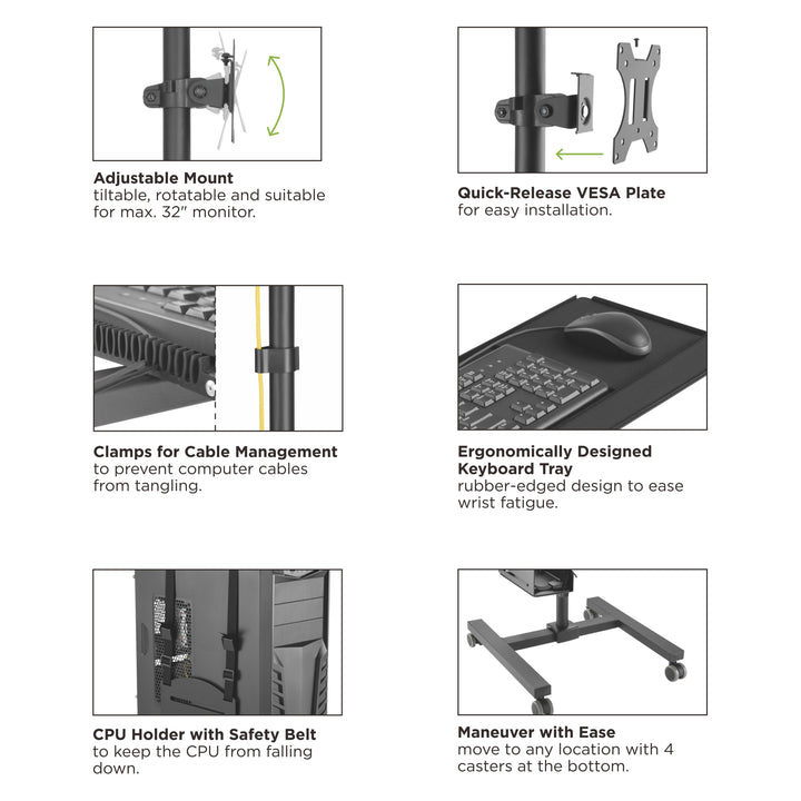 Maclean Brackets MC-793 Professionele statief, trolley voor de monitor - de ideale stand-up werkplek