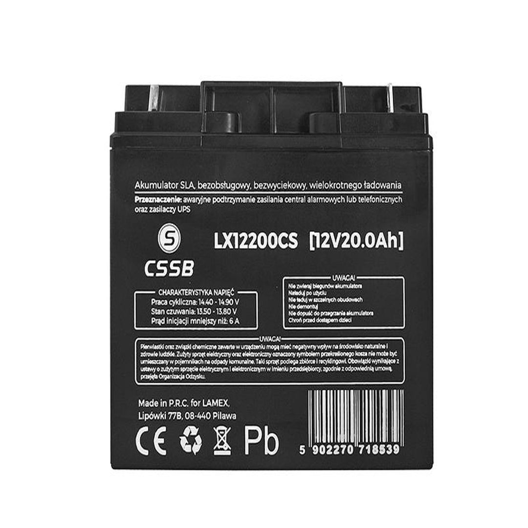 Gelbatterij LX12200 12V 20Ah Afmetingen: 74 x 164 x 178 mm