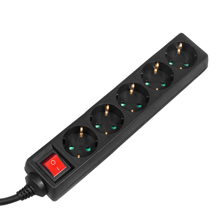 Maclean stekkerdoos, 5-polige verlengkabel, Met schakelaar, Zwart, Duits type, 3500W, 1,4m, MCE226G